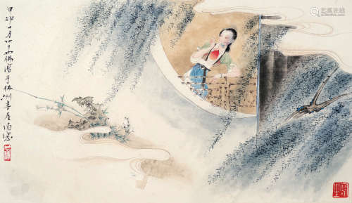 胡也佛（1908～1980） 仕女 镜片 设色纸本