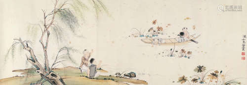 马晋（1900～1970） 戏婴图 镜片 设色纸本