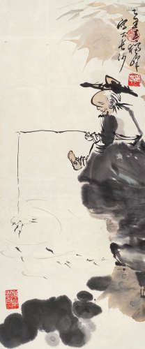 黄独峰（1913～1998） 钓鱼图 镜片 设色纸本