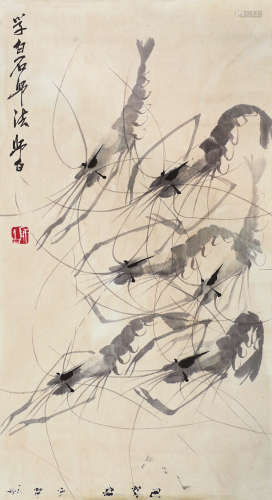 娄师白（1918～2010） 群虾图 镜片 水墨纸本