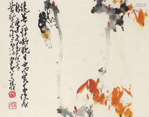 赵少昂（1905～1998） 蝉 镜框 设色纸本
