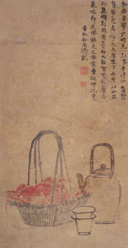 石涛（1642～1708）（款） 蟹酒图 立轴 设色纸本