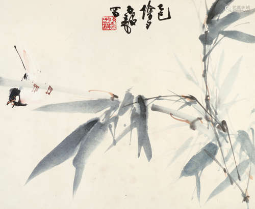 陈子毅（1919～2019） 竹鸟图 镜框 设色纸本