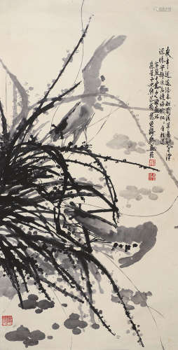 孙中熙（b.1946） 兰虾图 立轴 水墨纸本
