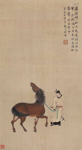 赵叔儒（1874～1945） 人物马 镜片 设色绢本