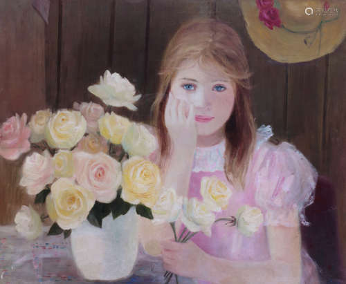 欧洋（b.1937） 女孩 镜框 油画画布