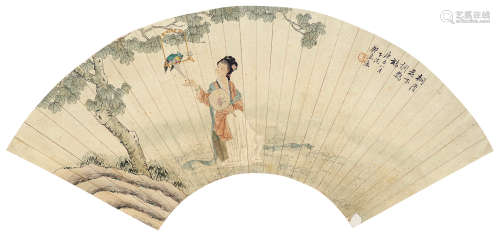 郑幕康（1901～1982） 鹦图扇面 镜片 设色纸本