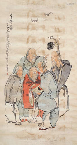 钱慧安（1833～1911） 五老观太极图 立轴 设色纸本