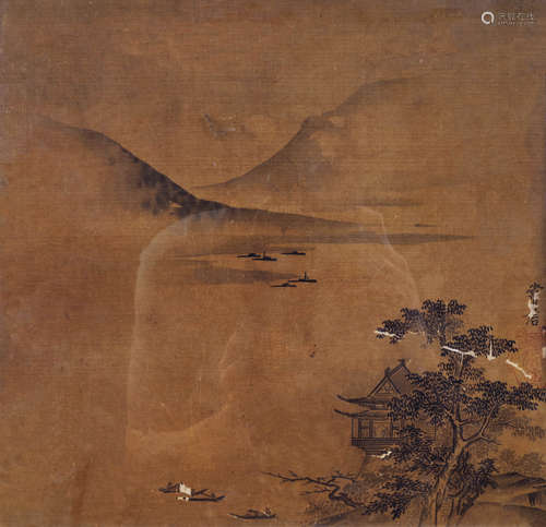 常信（1636～1713）（款） 山水 镜框 水墨绢本