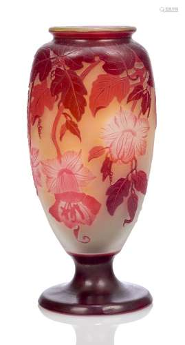 Gallé, a double overlay cameo glass vase with convolvulus c.1910, signed in cameo Gallé The slightly