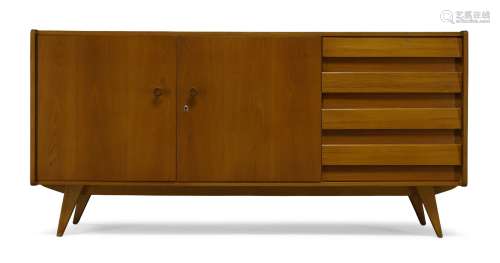 Jiri Jiroutek, a beech sideboard, for Praha interior c.1960 With four drawers and two cupboard doors
