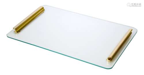 Glass tray (possibly Italian) c.1950, unsigned A large glass tray with long curved brass handles
