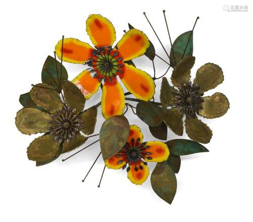 Curtis Jeré, a floral wall sculpture Signed and dated 1969 in pen With enameled flowers and heat