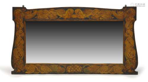William Rodman & Co, an Irish Arts and Crafts poker work mirror c.1900, paper label on reverse for