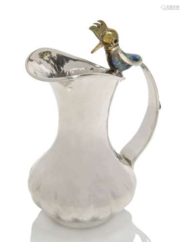 A Los Castillo (Mexico) Plated, brass and soft enamelled jug 1939-1962, marked Los Castillo Taxco in