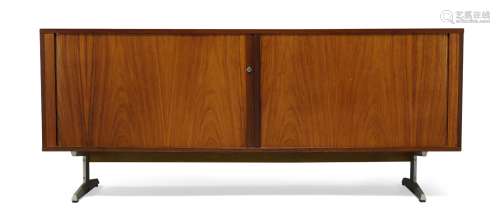 Marius Byrialsen, a rosewood sideboard, produced by Nipu c.1960 the rectangular top above tambour
