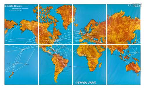 Pan-Am / InterContinental Hotels (American), a framed eight section route map c.1965, titled on