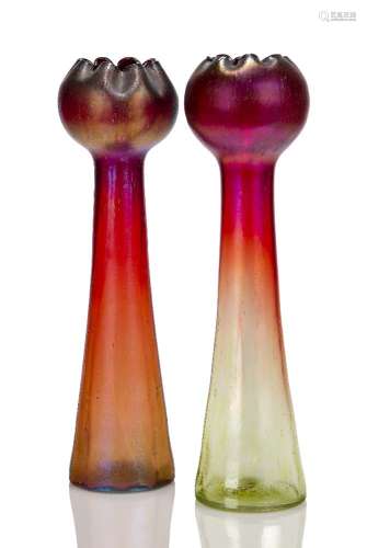 Josef Rindskopf’s Sohne AG, Teplitz, a near pair of iridescent glass 'hyacinth' vases c.1905 Each