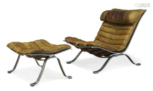 Arne Norell (1917-1971), an 'Ari' lounge chair and ottoman for Norell Möbel c.1960 With pale brown