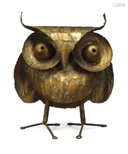 Curtis Jeré, a brass owl sculpture Signed and dated 1968 in pen With bent brass sheet