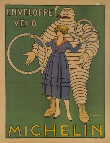 After Fabien Fabiano (1883-1962), an advertising poster 'MICHELIN ENVELOPPE VELO'