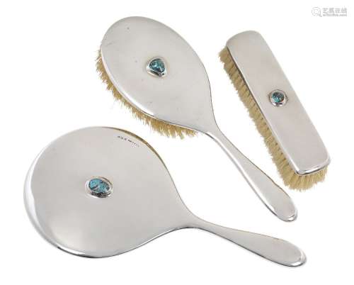 Liberty & Co, a silver dressing table set with turquoise matrix cabochons Mark of Liberty & Co,