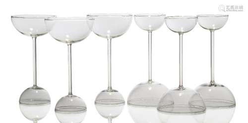 Alessandro Mendini (1913-2019), a set of six ‘TYL’ wine glasses for Studio Alchimia Late 1980s