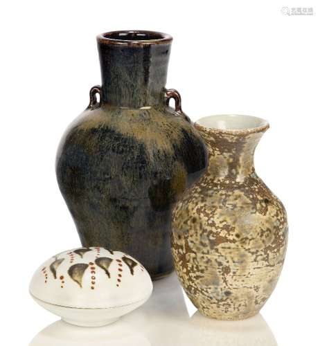 Trevor Corser (1938-2015), a stoneware vase c.1980, impressed seals to side A tenmoku glazed
