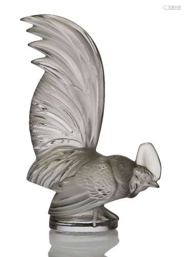 René Lalique (1860-1945), a clear and frosted glass paper-weight ‘Coq Nain’ No. 11-800, designed