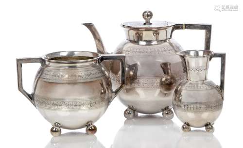 Attributed to Christopher Dresser (1834-1904) for James Dixon & Sons, a three piece electroplated