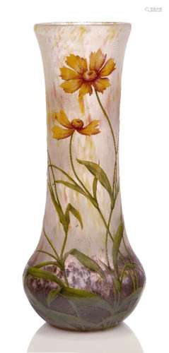 Daum, a large enamelled glass vase c.1910, signed in enamel Daum Nancy with Cross of Lorraine,