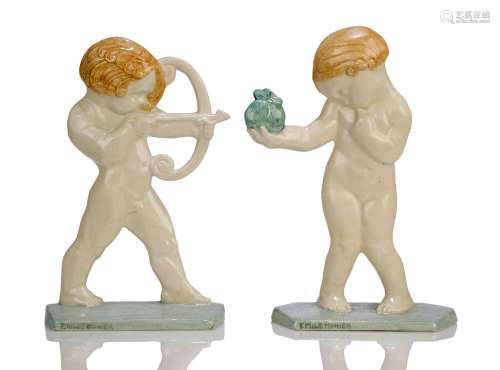 Emile Adolphe Monier (1883-1970), a pair of earthenware figures of Children c.1930, signed Emile