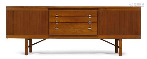 A teak sideboard, probably Scandinavian c.1960 With four drawers flanked by two cupboard doors,