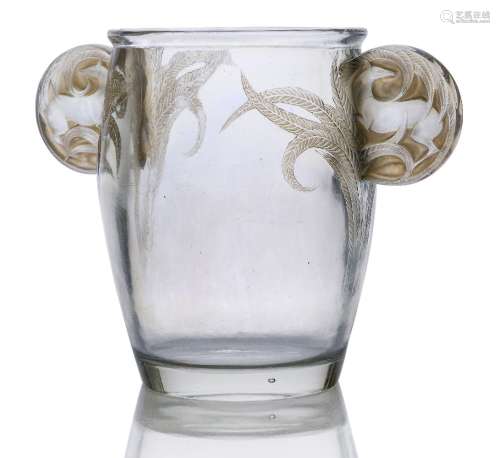 René Lalique (1860-1945), an ‘Yvelines’ clear, frosted and sepia stained glass vase No.975, Designed