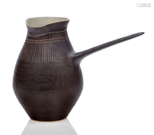 Dame Lucie Rie (1902-1995), a stoneware jug c.1955, impressed seal to base A fine stoneware milk jug