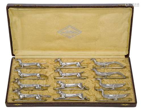 'Les Animaux Modernes' a set of twelve silvered-bronze knife rests Second quarter 20th Century,