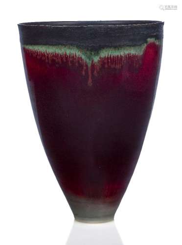 Eddie Curtis (1953-), a tall porcelain vase c.2000, applied seal to base A tall tapering high