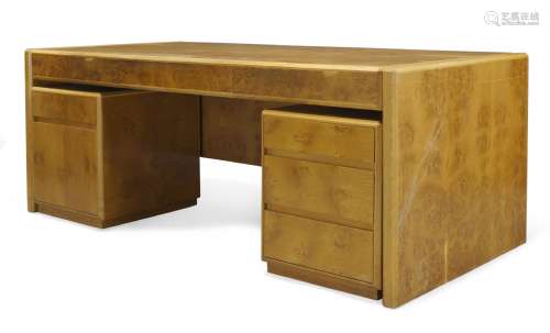 John Home, a burr oak 'Ambassador' range desk and side table for HK Furniture c.1998 The desk with