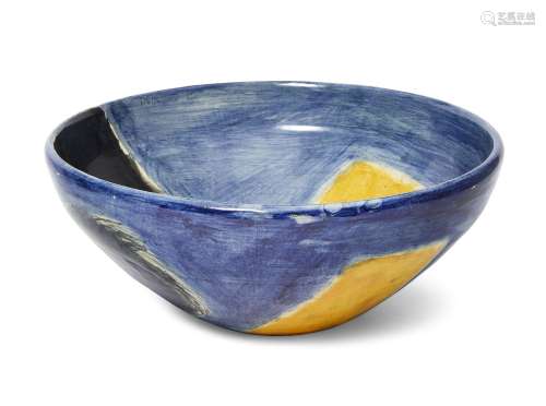 David Garland (1941-), a large open bowl c.1990, signed to base A large earthenware bowl decorated