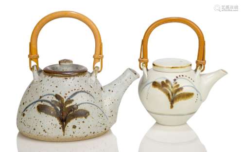 David Leach (1911-2005), a porcelain teapot c.1980, impressed seal marks to side A small cane