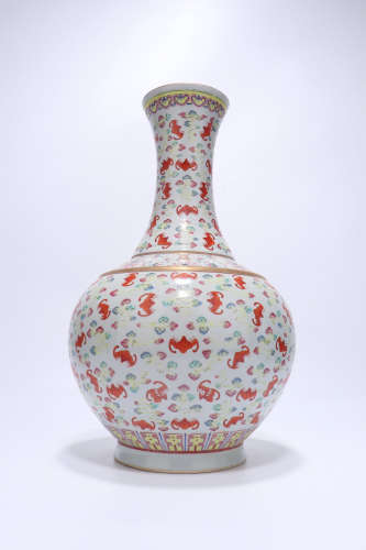 chinese famille rose porcelain vase with hundred fu,qing dynasty