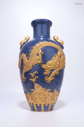 chinese blue glazed porcelain vase,qing dynasty