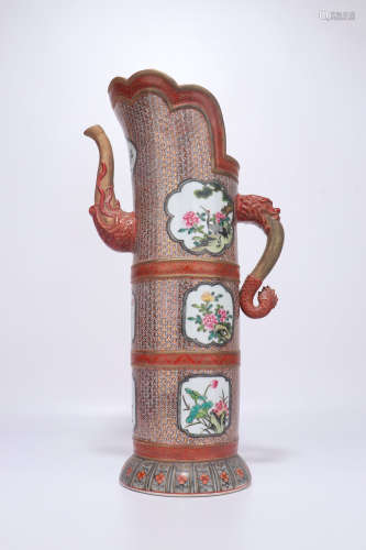 chinese famille rose porcelain handled pot,qing dynasty