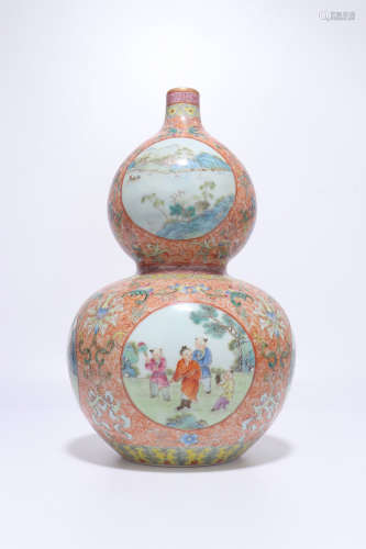 chinese qing dynasty famille rose porcelain gourd vase