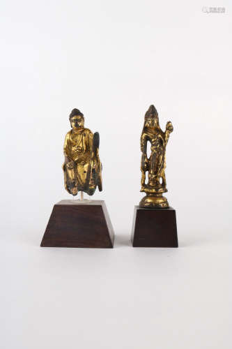 pair of chinese gilt bronze statues,tang dynasty