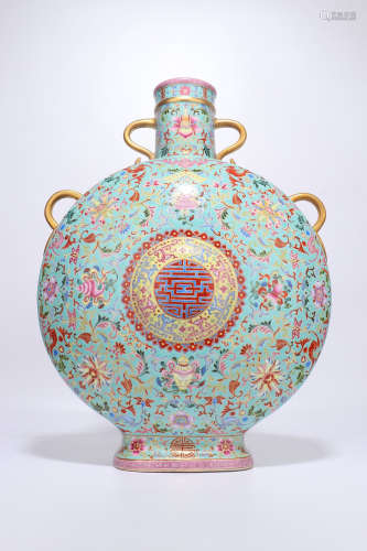 chinese qing dynasty famille rose porcelain moonflask