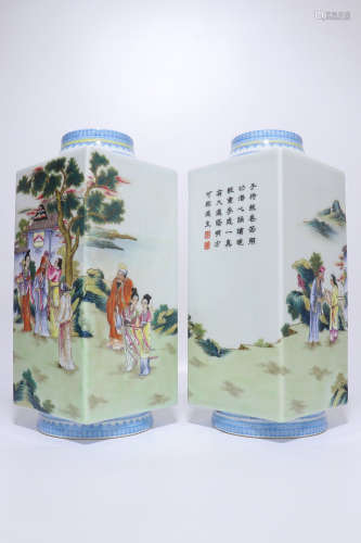 pair of chinese famille rose porcelain cong vase,qing dynasty