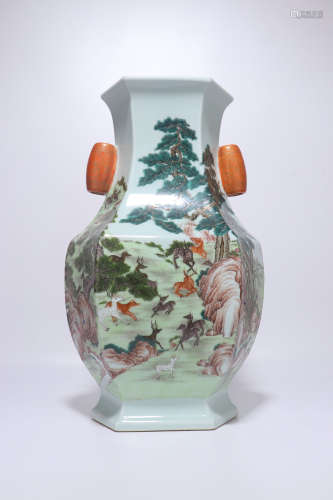 chinese qing dynasty famille rose porcelain handled vase