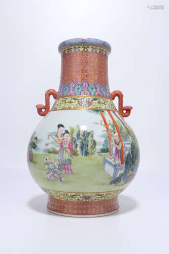 chinese qing dynasty famille rose porcelain binaural vase