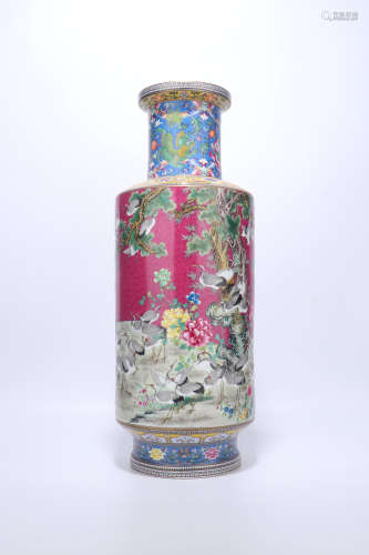 chinese famille rose porcelain rouleau vase,qing dynasty